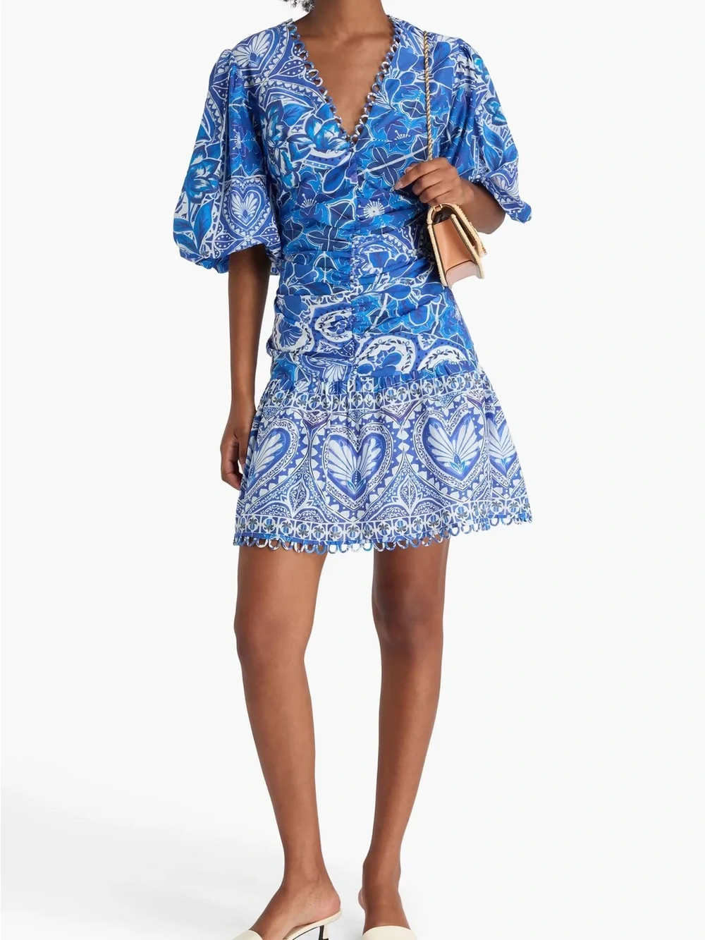 Farm Rio Blue Printed Puff-Sleeve Wrap Top